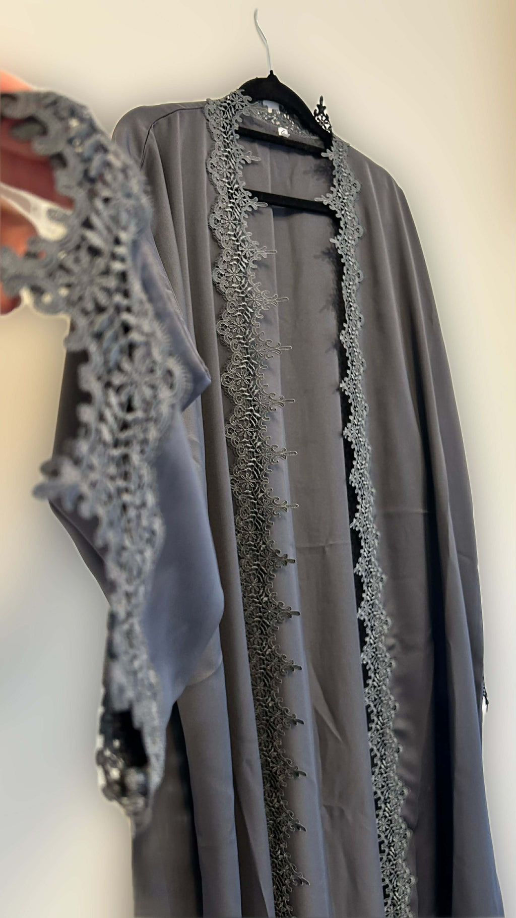 Grey Lace Abaya - 3 piece set