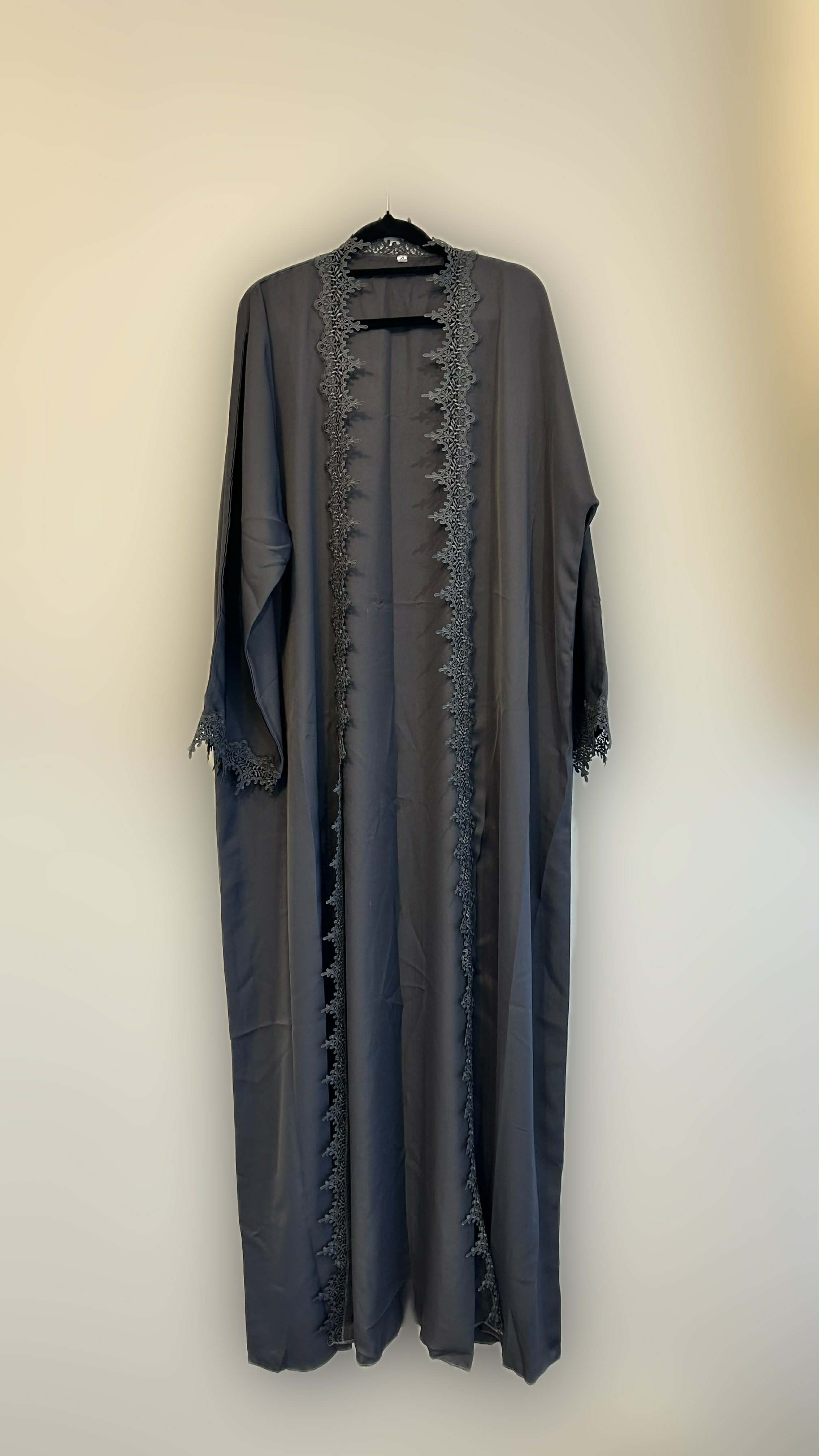 Grey Lace Abaya - 3 piece set